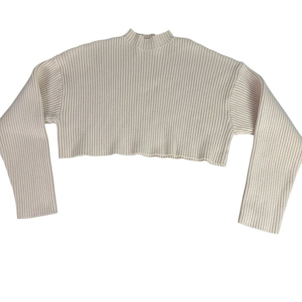 Mable Cropped Ribbed Sweater Size Large Mock Neck - Picture 4 of 9